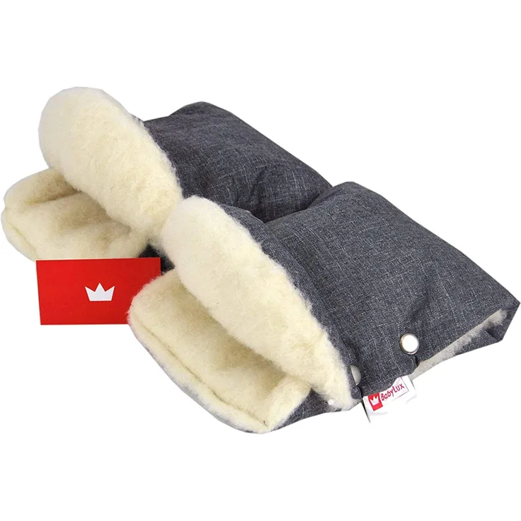 Babylux Lammwoll-Handmuff für Kinderwagen Leinen Grau