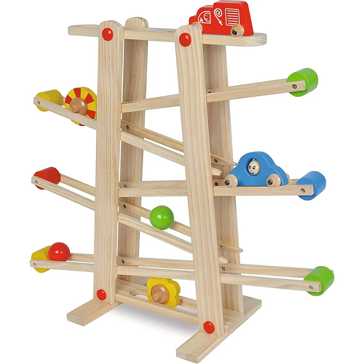 Eichhorn Große Rollbahn aus Kiefernholz, 7-teilig, mit 6 Rollelementen, Kugelbahn für Kinder ab 1 Jahr, Größe: 67 x 56 cm