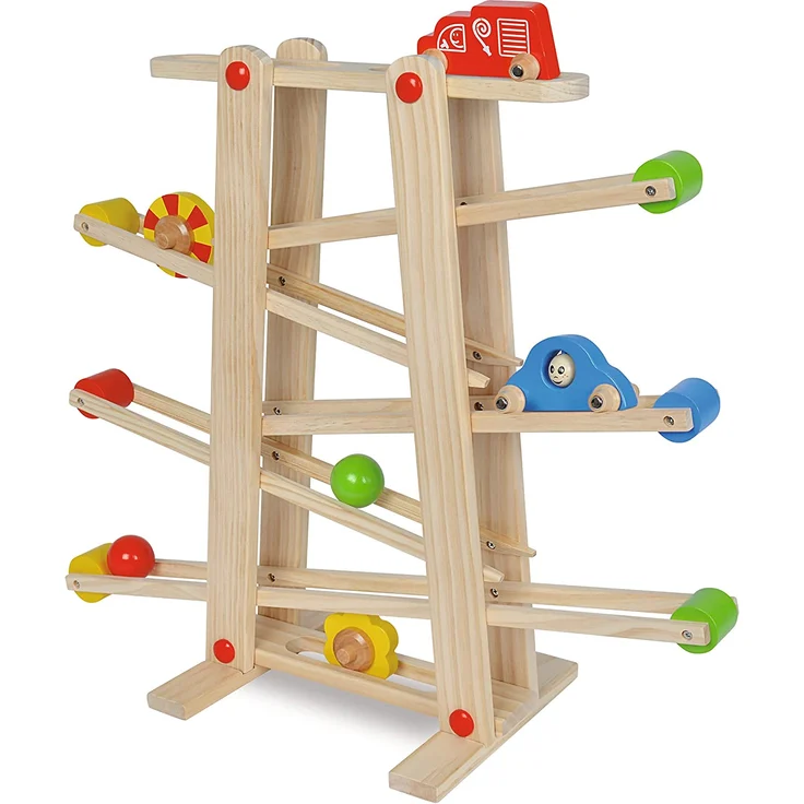 Eichhorn Große Rollbahn aus Kiefernholz, 7-teilig, mit 6 Rollelementen, Kugelbahn für Kinder ab 1 Jahr, Größe: 67 x 56 cm – Bild 1