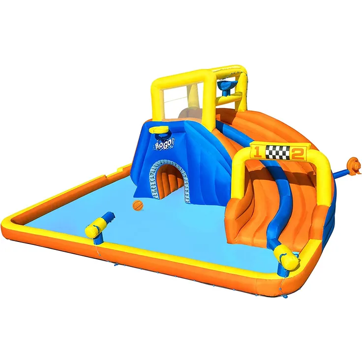 Bestway H2OGO! 'Super Speedway' Wasserpark, 551 x 502 x 265 cm, ab 5 Jahren, Planschbecken mit Doppelrutsche und Wasserkanone