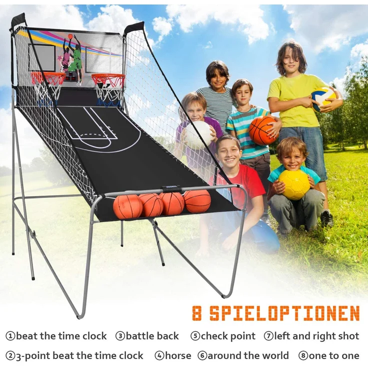 COSTWAY 'Doppelspiel Basketball Automat Basketballkorb Basketballständer Basketballspiel', Spiel für bis 4 Spieler, inkl. 4 Basketbällen, 1 Basketball Luftpumpe, 2 Basketballkörbe & Netz, LCD Anzeige und 2 Sensoren – Bild 7