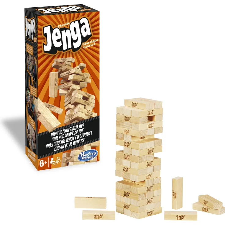 Hasbro 'Jenga Classic' Geschicklichkeitsspiel, ab 6 Jahren, moderne Aufmachung des Spieleklassikers, nervenkitzelnder Spielspaß