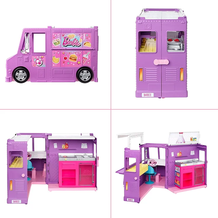 Barbie GMW07 Food Truck Fahrzeug Spielset mit 30+ Zubehörteile, Mädchen Spielzeug ab 3 Jahren – Bild 3
