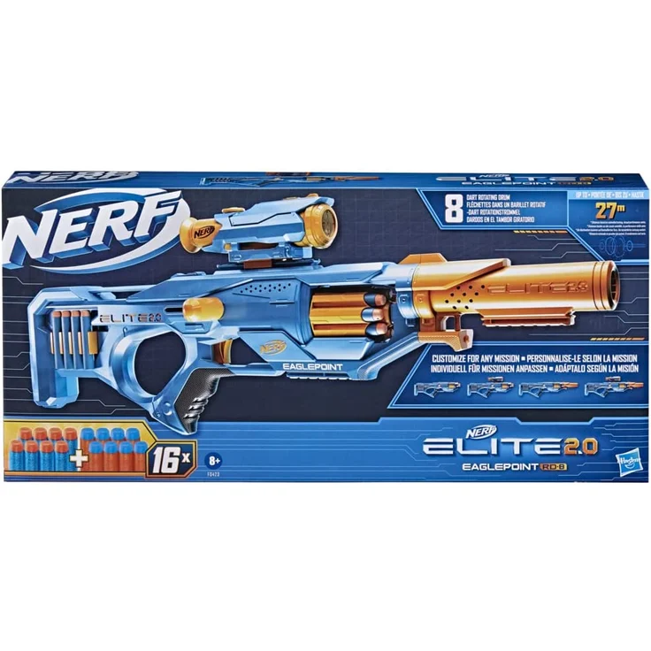 Nerf 'Elite 2. 0 Eaglepoint RD-8' Blaster, ab 8 Jahren, 8-Dart Trommel, Reichweite 27 m, blau/orange – Bild 7