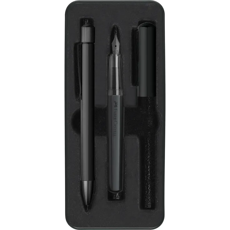 Faber-Castell Hexo Set: Füller M und Kugelschreiber schwarz matt, schwarz (matt) – Bild 1