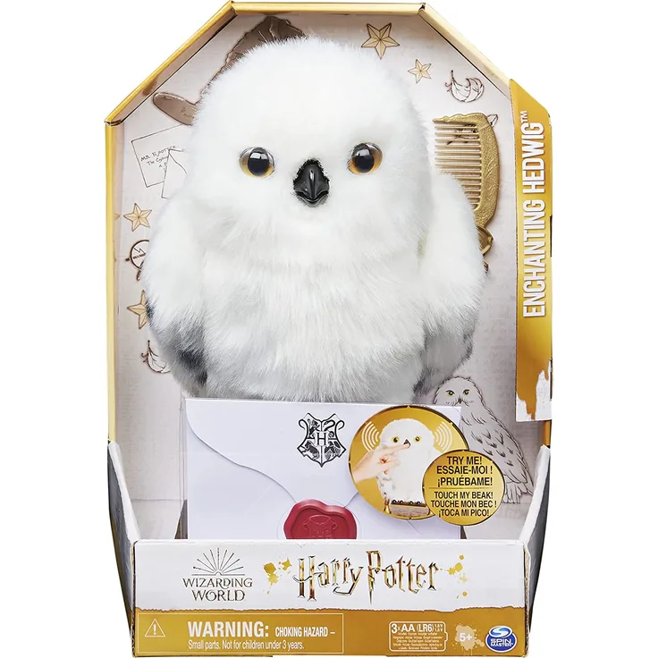 Spin Master 'Wizarding World Harry Potter - Interaktive Plüsch-Eule Hedwig ', mit über 15 Geräuschen und Bewegungen, 22,9 cm groß, ab 5 Jahren, weiß
