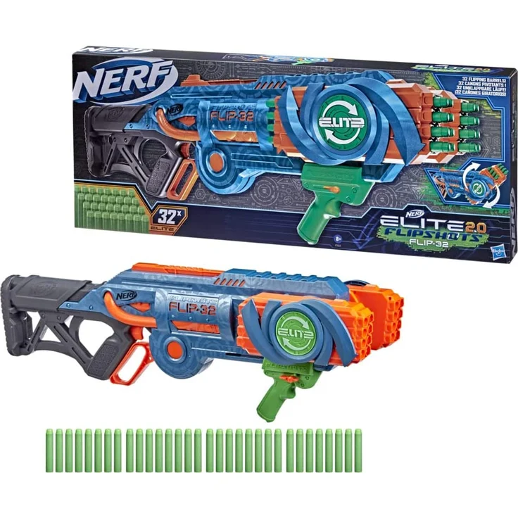 Nerf 'Elite 2.0 Flipshots Flip-32' Blaster, ab 8 Jahren, 32 Läufe, Hebel-Action, blaugrau/orange – Bild 6