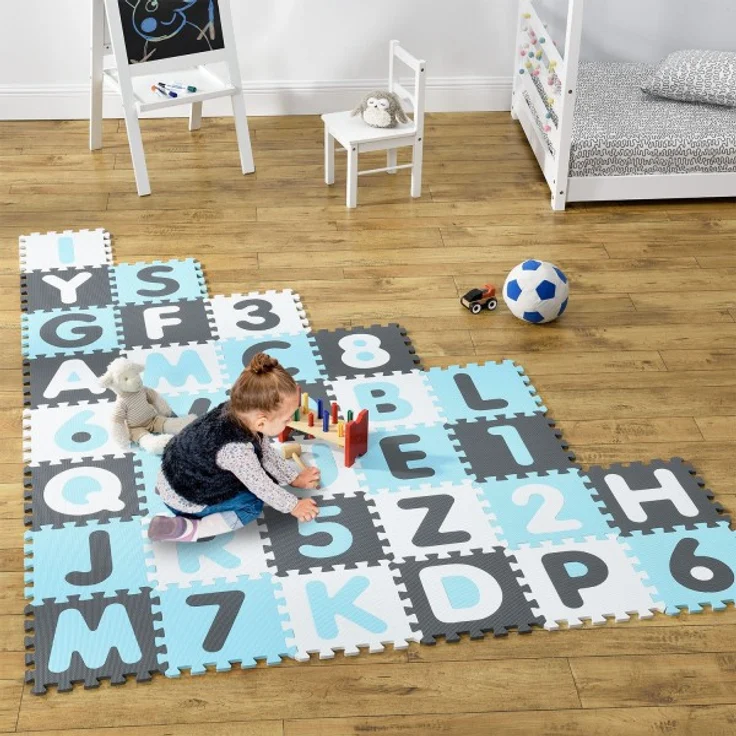 Juskys 'Noah' Puzzlematte, 36 Teile mit Buchstaben A-Z & Zahlen 0-9 - rutschfest, blau – Bild 2