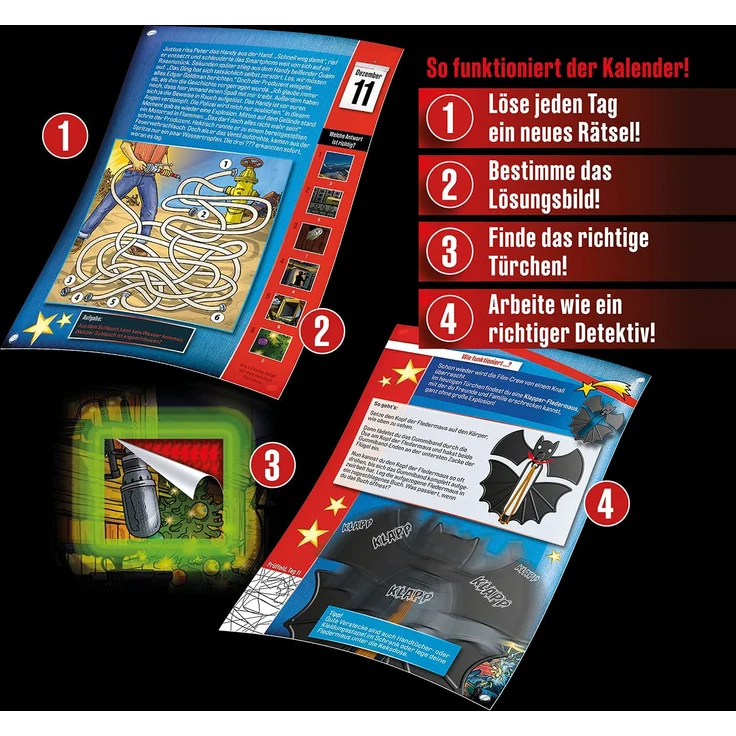 KOSMOS ‎630560 'Die drei ??? Adventskalender, Löse die 24 spannenden Rätsel und rette den Film-Dreh' ab 8 Jahren – Bild 3