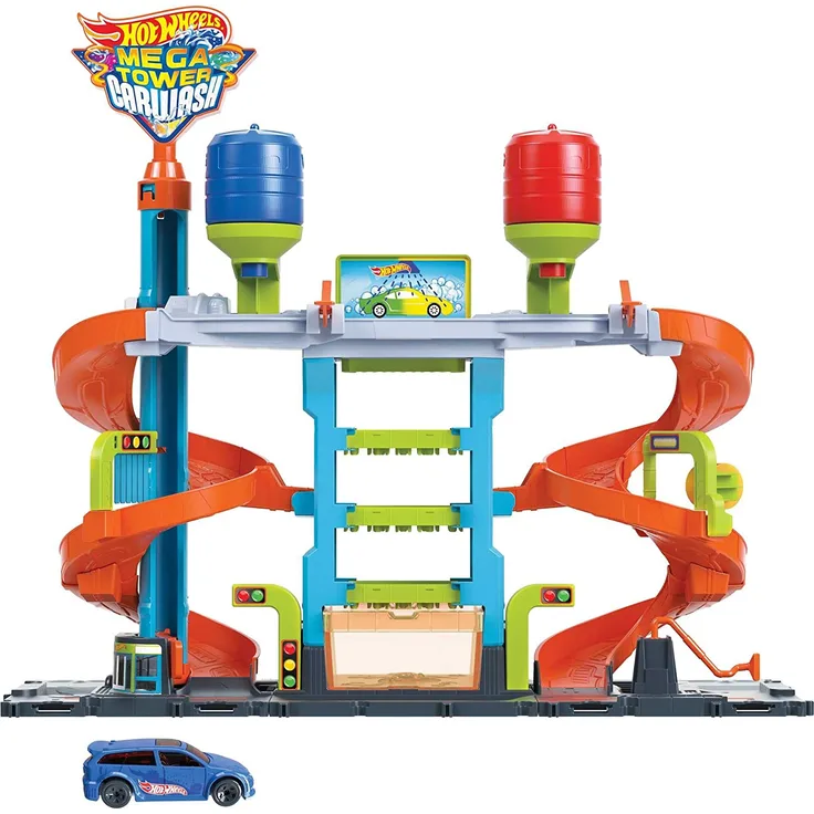 Hot Wheels City Color Shifters 'Mega Tower Auto-Waschanlage', ab 4 Jahren, inkl. 1 Fahrzeug mit Farbveränderung