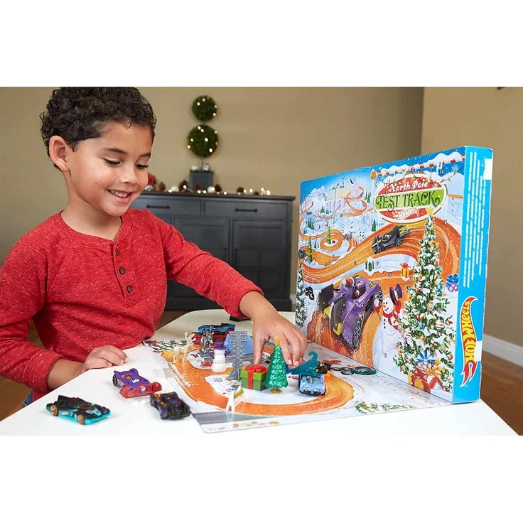 Hot Wheels 'Adventskalender', 8 Hot Wheels-Fahrzeuge und 16 Zubehörteile rund um Weihnachten, ab 3 Jahren, – Bild 6