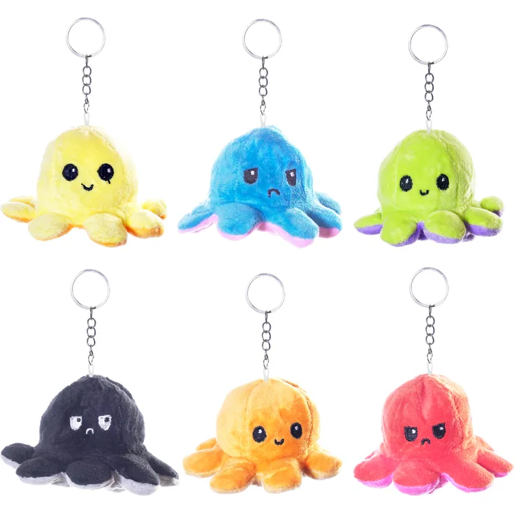 Wende Oktopus Plüsch Schlüsselanhänger 10cm, 6-fach sortiert, 1x Stück, zufällige Auswahl