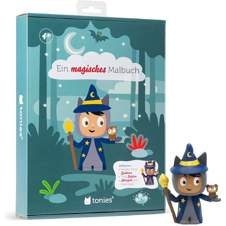 Tonies 'Ein magisches Malbuch + Kreativ-Tonie Zauberer - Freundschaftstag im Zauberwald', Hörfigur mit 90 Minuten Speicherkapazität für deine Musik, Geschichten, Hörbücher und eigene Audiodateien, ab 4 Jahren