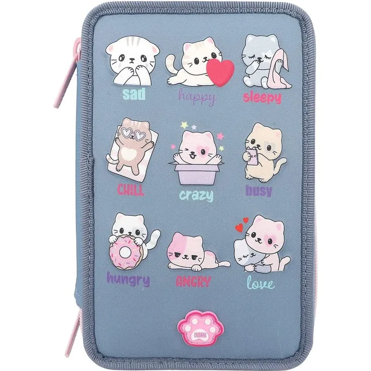 TOPModel '3-Fach Federtasche LED Katzen Stimmungsbarometer', 20 x 7,5 x 13 cm, befüllt
