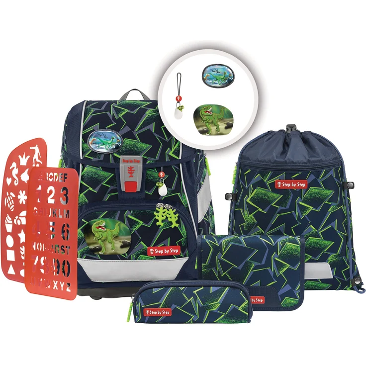 Step by Step 2in1 Plus 'Wild T-Rex Taro', Schulranzen-Set 6-teilig, 19 Liter, Grün-Schwarz – Bild 1