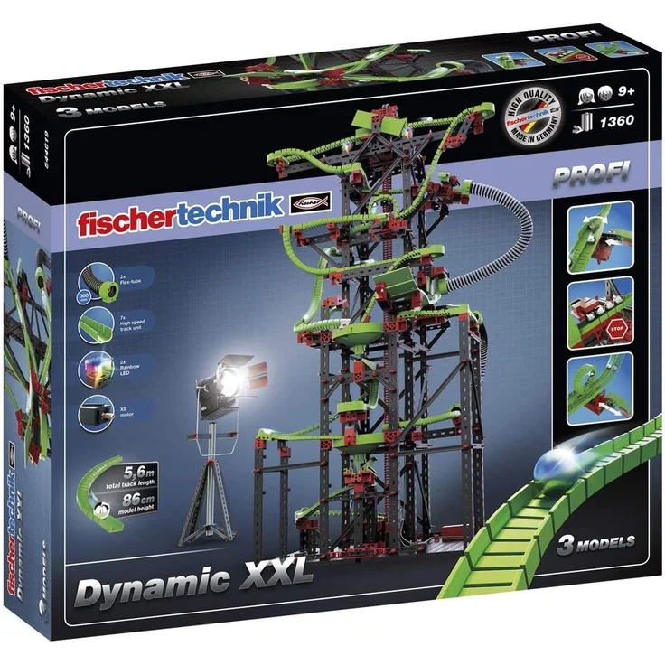 fischertechnik Kugelbahn Dynamic XXL mit einer einzigartigen Streckenlänge von 5,6m - 3 Modelle - Komplettset inklusive Motor, Rainbow-LED, Looping, Stop & Go, Wechselweiche für grenzenlosen Spielspaß – Bild 2