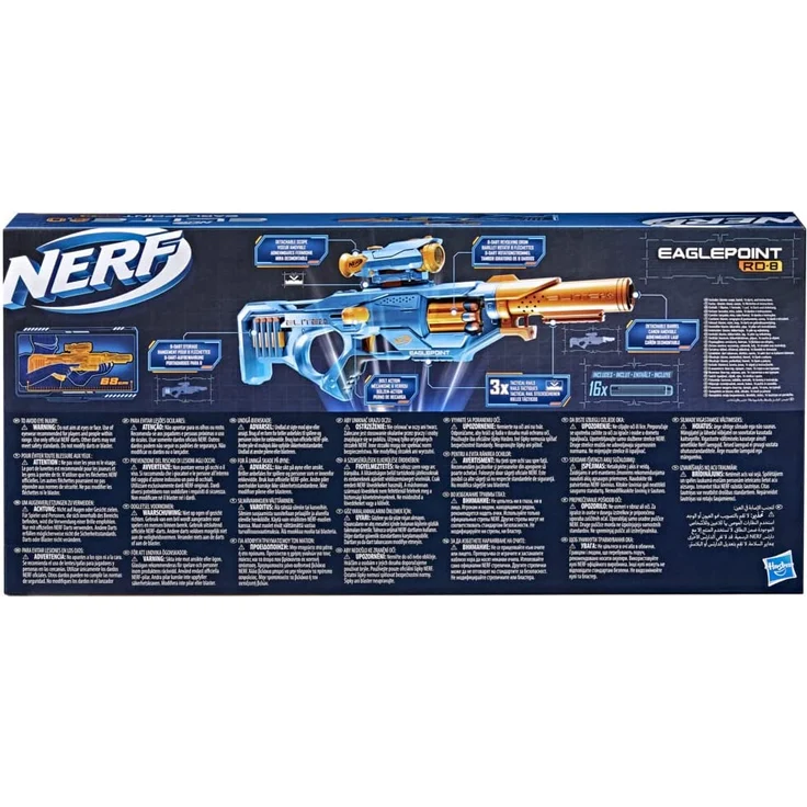 Nerf 'Elite 2. 0 Eaglepoint RD-8' Blaster, ab 8 Jahren, 8-Dart Trommel, Reichweite 27 m, blau/orange – Bild 6