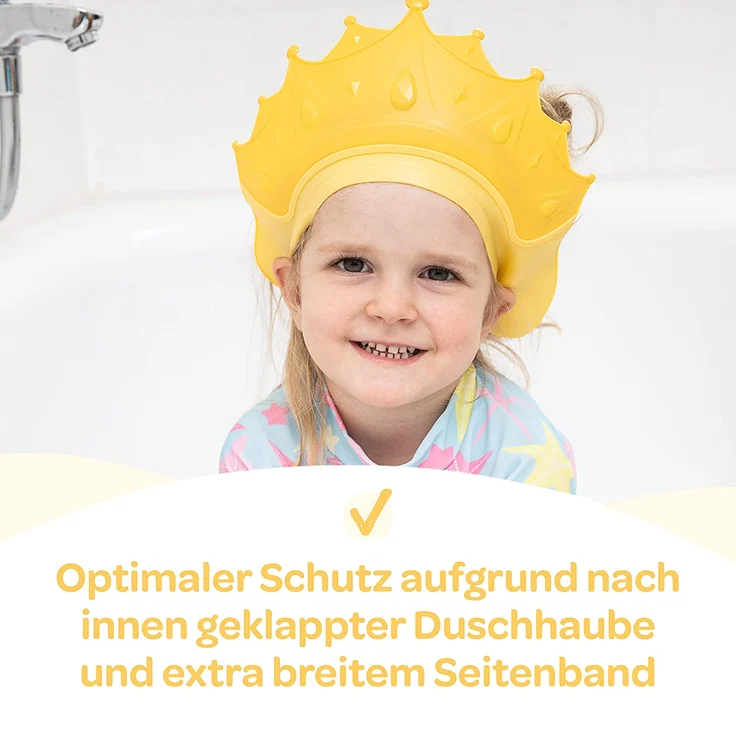 Windelstürmer® – Duschhaube Kinder –- eine Duschhaube für sorgenfreies Haare waschen Kinderschutz (Gelb) – Bild 3