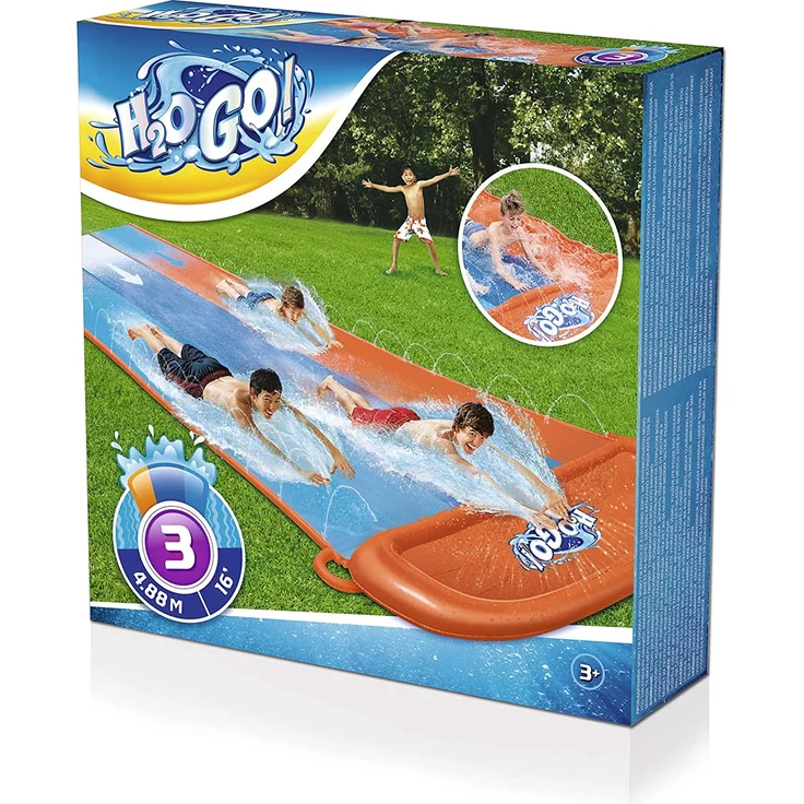 Bestway H2OGO! 'Triple' 3er-Wasserrutsche, 488 x 207 cm, integrierter Wassersprinkler, einfacher Anschluss an Gartenschlauch – Bild 3