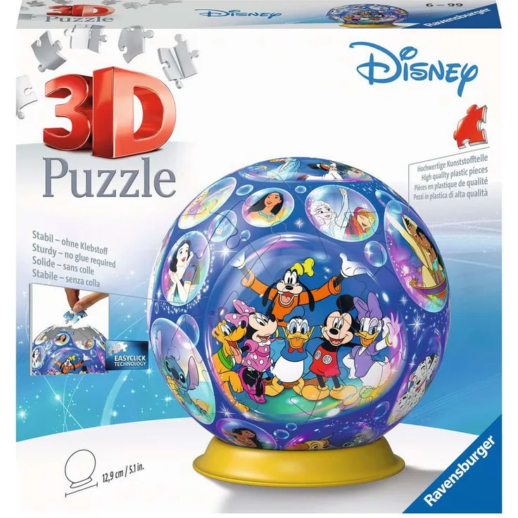 Ravensburger 3D Puzzle 11561 - Puzzle-Ball Disney Charaktere - 72 Teile - Puzzle-Ball für Disney-Fans ab 6 Jahren