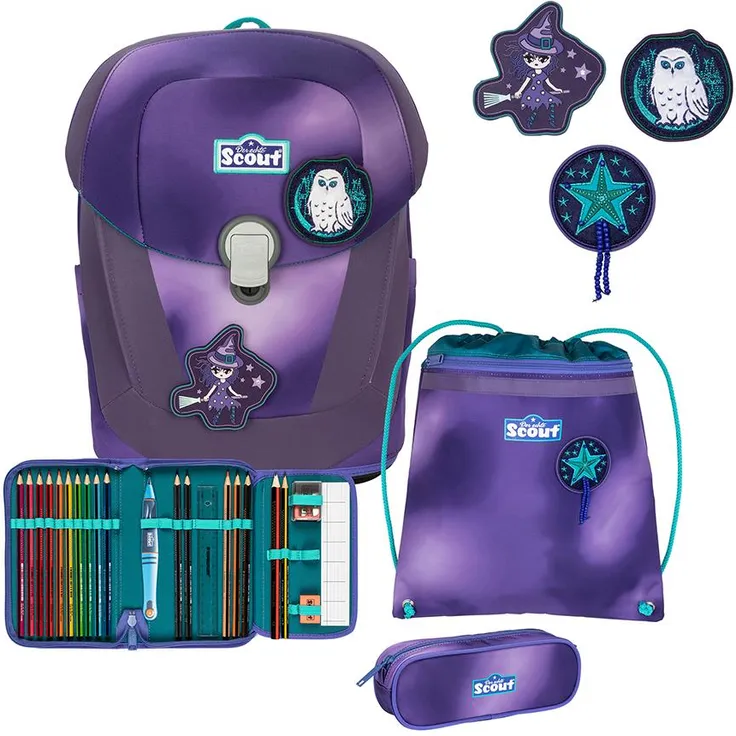 Scout Sunny II Exklusiv Superflash Purple Magic Schulranzen-Set 4-teilig