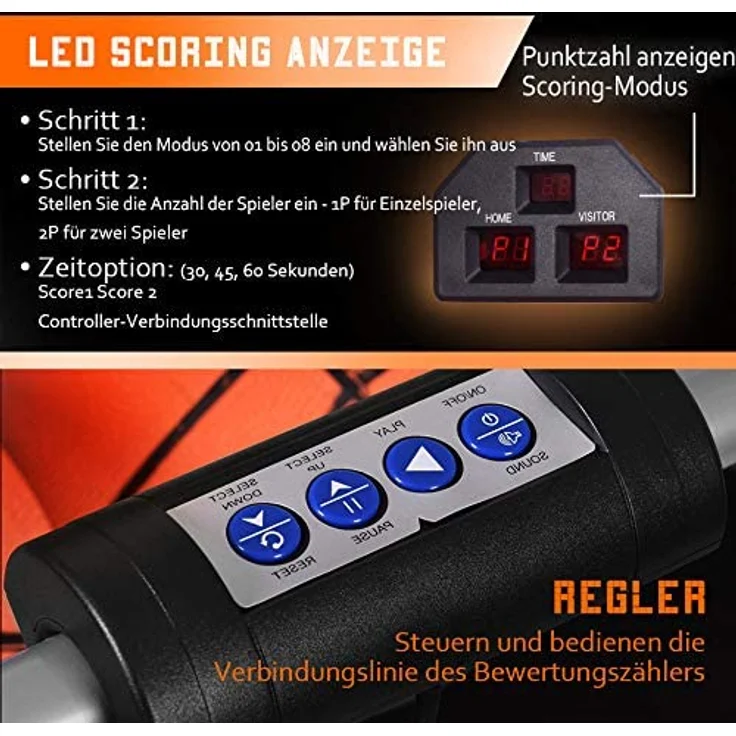 COSTWAY 'Doppelspiel Basketball Automat Basketballkorb Basketballständer Basketballspiel', Spiel für bis 4 Spieler, inkl. 4 Basketbällen, 1 Basketball Luftpumpe, 2 Basketballkörbe & Netz, LCD Anzeige und 2 Sensoren – Bild 8