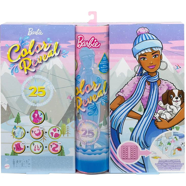 Mattel HBT74 'Barbie Color Reveal Adventskalender 2021', 25 Überraschungen inkl. 1 Puppe und 1 Tier, ab 3 Jahren