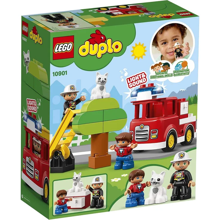 LEGO DUPLO 10901 'Feuerwehrauto', 21 Teile, ab 2 Jahren, mit Licht- und Soundeffekten, inkl. Feuerwehrmann, Kind und Katzenfigur – Bild 6