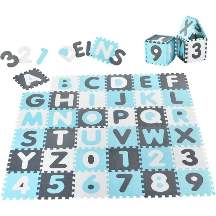 Juskys 'Noah' Puzzlematte, 36 Teile mit Buchstaben A-Z & Zahlen 0-9 - rutschfest, blau – Bild 1