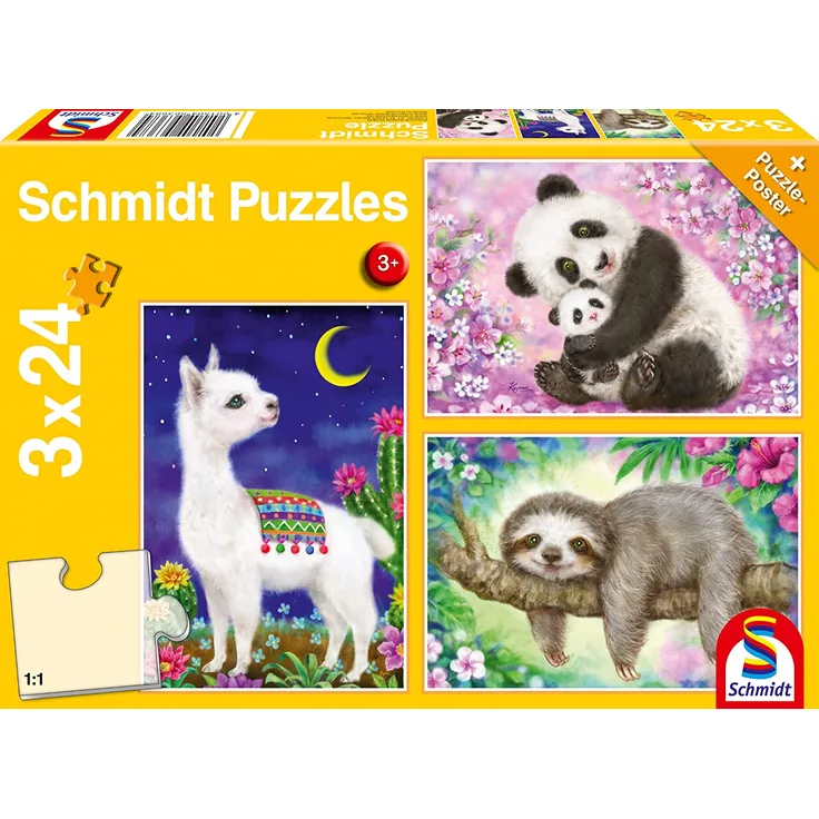 Schmidt Spiele Kinderpuzzle 'Panda, Faultier & Lama', 3x 24 Teile