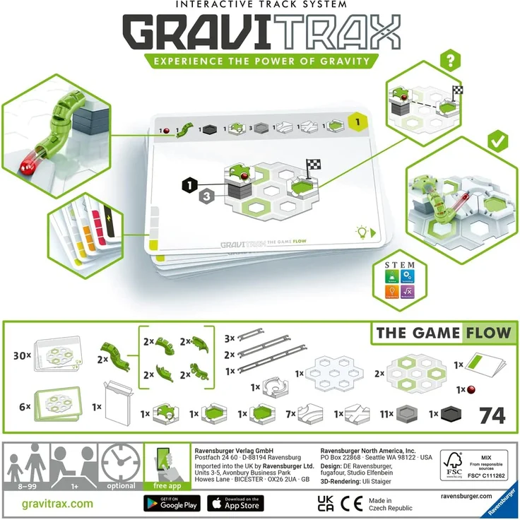 Ravensburger 'GraviTrax The Game Flow', Logikspiel für Kugelbahn Fans, ab 8 Jahren, 1+ Spieler, 30 Herausforderungen, 74 Teile, Deutscher Spielzeugpreis 2022 – Bild 2