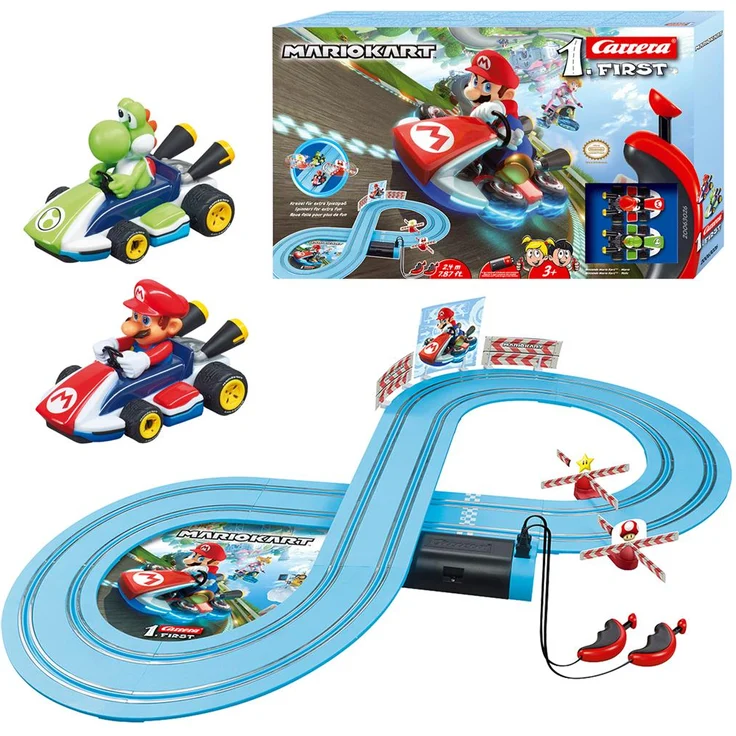 Carrera FIRST 'Mario Kart' Rennstrecken-Set, ab 3 Jahren, 2,4 m Bahnlänge, mit Mario & Yoshi Spielzeugautos, Handregler und Streckenteilen - Preisvergleich – Bild 1