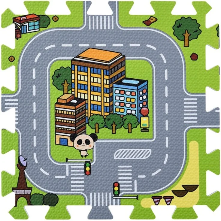Juskys 'Jascha' Puzzlematte, 9 Teile, ab 10 Monaten, Stadt mit Straßen, rutschfest & abwischbar, 1 cm dick – Bild 3