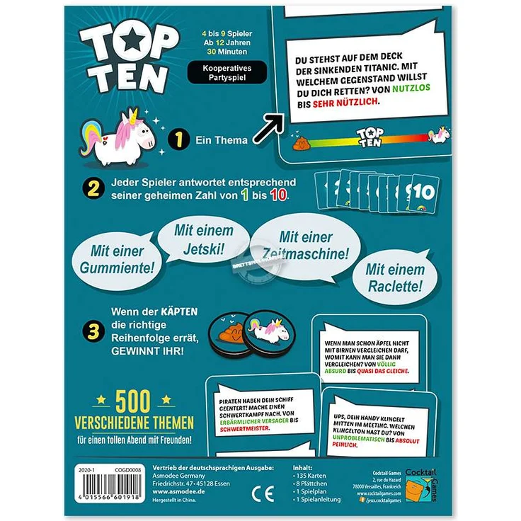 Cocktail Games 'Top Ten' Kartenspiel, ab 12 Jahren, 4-9 Spieler, 30 min Spielzeit, nominiert zum Spiel des Jahres 2022 – Bild 3