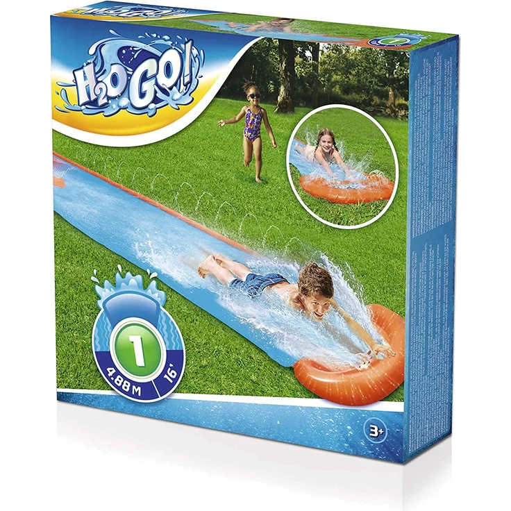 Bestway H2OGO! 'Single' Wasserrutsche, 488 x 82 cm, integrierter Wassersprinkler, einfacher Anschluss an Gartenschlauch – Bild 3