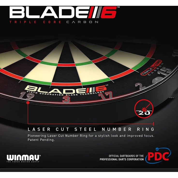 Winmau 'Blade 6 TripleCore Steeldartboard', 45 cm Durchmesser, mit TripleCore System, Turniermaßen und klar lesbarem Zahlenring – Bild 4