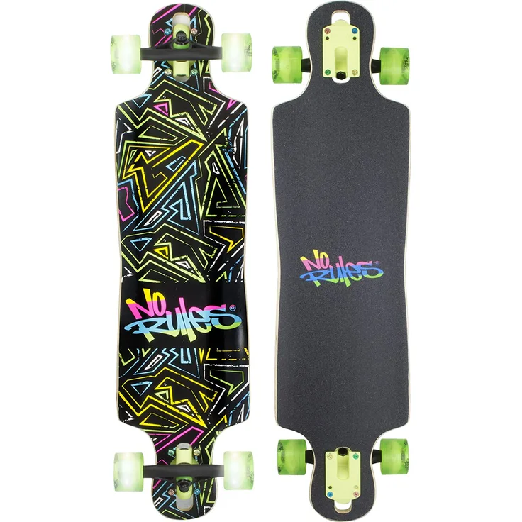 No Rules 'Compact ABEC 7 NEON' Longboard, mit Leuchtrollen, 83 cm lang, ab 5 Jahren