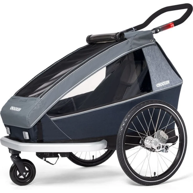 Croozer 'Kid Vaaya 1' Fahrradanhänger 2020, Graphite Blue, 1-Sitzer, inkl. Fahrrad-Set, Buggyrad, Wetterverdeck, Kopfpolster, integriertes Sensor-Licht – Bild 1