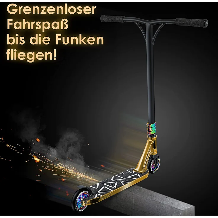 KESSER 'Stunt Scooter GT-Limit', 360° Lenkung, mit Ständer, ABEC 9 Kugellagern, 110 mm PU Räder, max. belastbar bis 100 kg, Gold – Bild 7