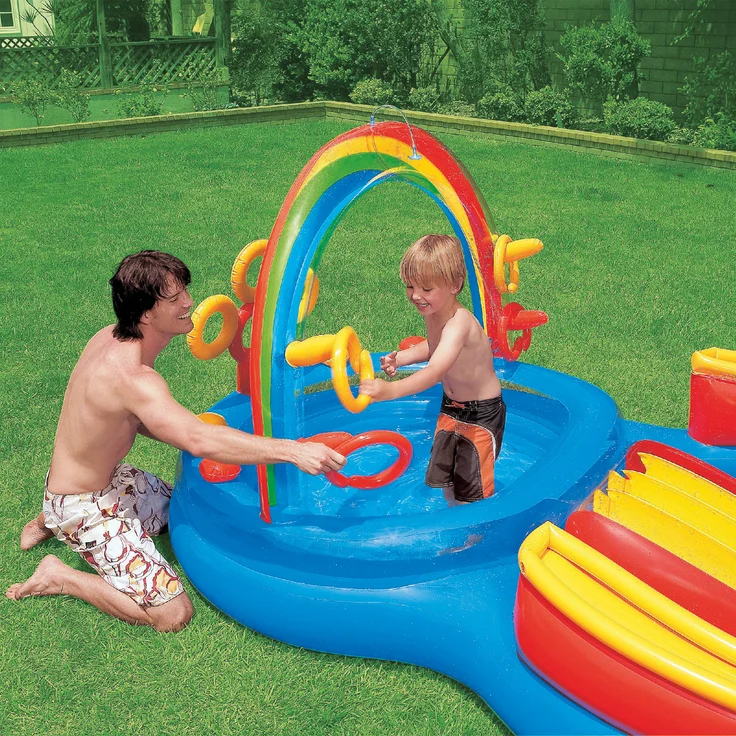 Intex 'Rainbow Ring Playcenter' 2-in-1-Planschbecken, 297 x 193 x 135 cm, ab 2 Jahren, inkl. großem und kleinem Pool, Rutsche, Regenbogendusche und verschiedenen Ball- und Ringspielen – Bild 7