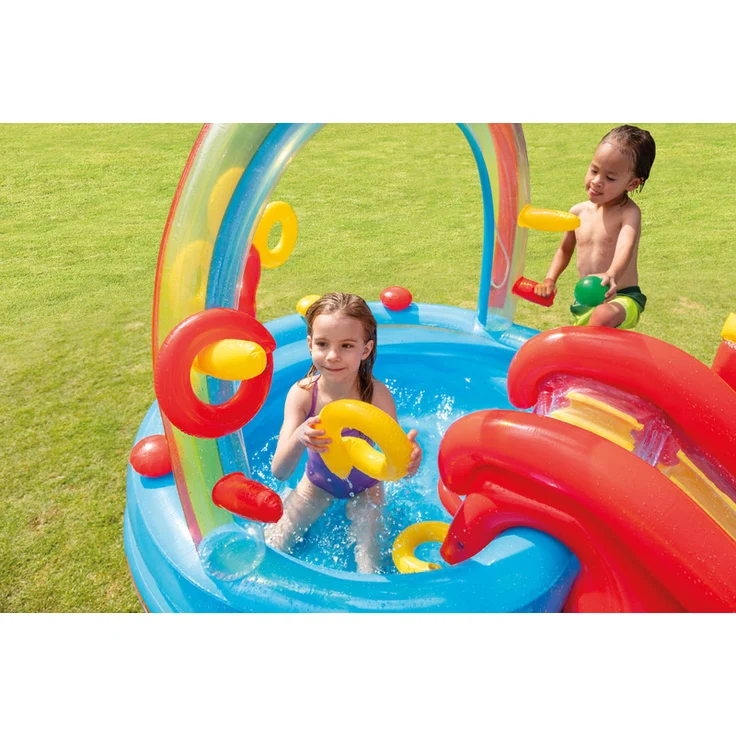 Intex 'Rainbow Ring Playcenter' 2-in-1-Planschbecken, 297 x 193 x 135 cm, ab 2 Jahren, inkl. großem und kleinem Pool, Rutsche, Regenbogendusche und verschiedenen Ball- und Ringspielen – Bild 4