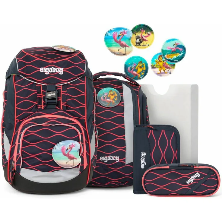 Ergobag Pack 'WellenreitBär' Schulranzen-Set, 20 Liter, 6-teiliges Set, blau/orange/rot