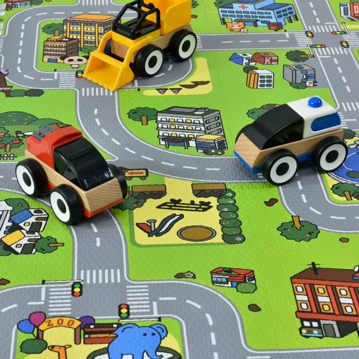 Juskys 'Jascha' Puzzlematte, 9 Teile, ab 10 Monaten, Stadt mit Straßen, rutschfest & abwischbar, 1 cm dick – Bild 2