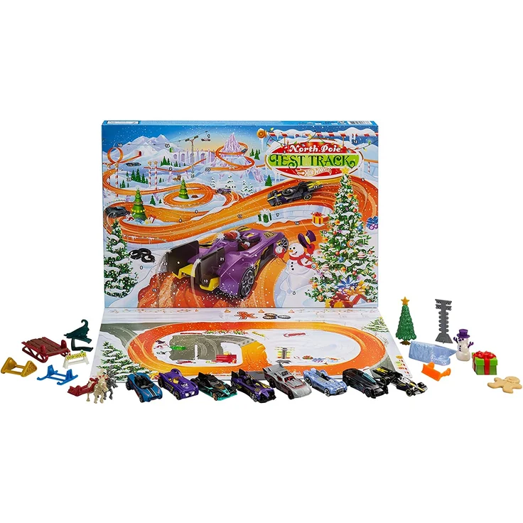 Hot Wheels 'Adventskalender', 8 Hot Wheels-Fahrzeuge und 16 Zubehörteile rund um Weihnachten, ab 3 Jahren, – Bild 1