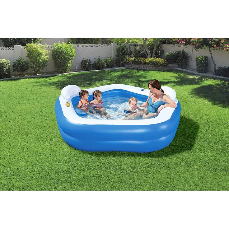 Bestway 'Fun' Family Pool, Planschbecken, 213 x 207 x 69 cm, ab 6 Jahren, blau/weiß, inkl. zwei Getränkehaltern, Kopfstützen und Sitzpolstern – Bild 2