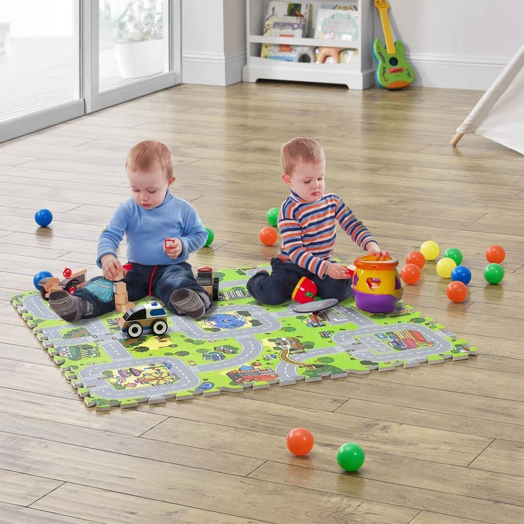 Juskys 'Jascha' Puzzlematte, 9 Teile, ab 10 Monaten, Stadt mit Straßen, rutschfest & abwischbar, 1 cm dick – Bild 11