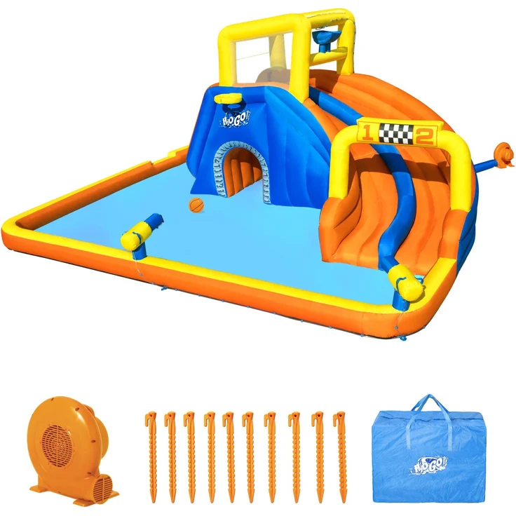 Bestway H2OGO! 'Super Speedway' Wasserpark, 551 x 502 x 265 cm, ab 5 Jahren, Planschbecken mit Doppelrutsche und Wasserkanone – Bild 3