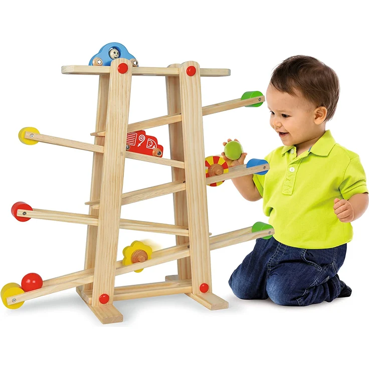 Eichhorn Große Rollbahn aus Kiefernholz, 7-teilig, mit 6 Rollelementen, Kugelbahn für Kinder ab 1 Jahr, Größe: 67 x 56 cm – Bild 2