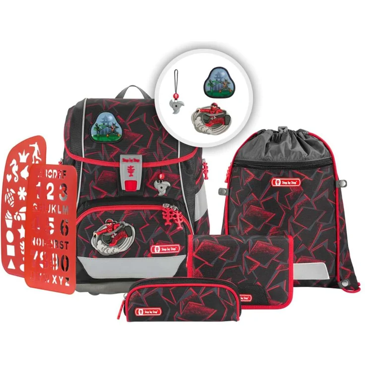 Step by Step 2in1 Plus 'Ninja Yuma', Schulranzen-Set, 6-teilig, 19 Liter, Rot-Schwarz – Bild 1