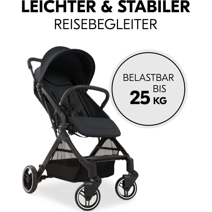 Hauck 'Travel N Care Plus' Reisebuggy, UV-Schutz 50+, bis 25 kg belastbar (22 kg Kind + 3 kg Korb), faltbar, Black – Bild 3